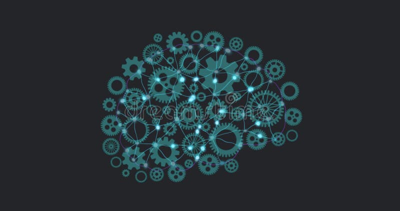 Animation du cerveau numérique des connexions sur les cogs se déplaçant illustration stock