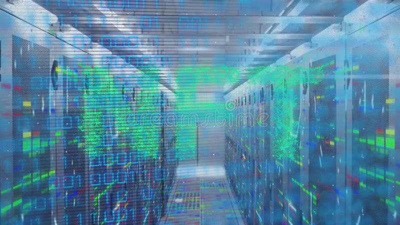 Animation du code nft et binaire sur la salle du serveur illustration de vecteur