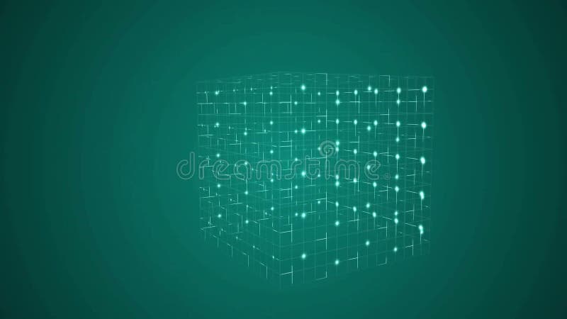 Animation du cube avec des pistes lumineuses sur fond vert illustration libre de droits