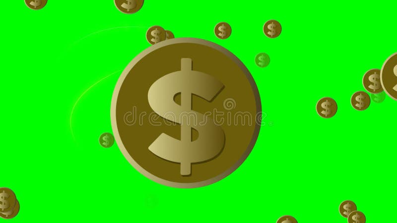 Animation du dollar, pièce de monnaie d'or avec le symbole américain du dollar, ellipses ardentes autour de la pièce de monnaie illustration stock