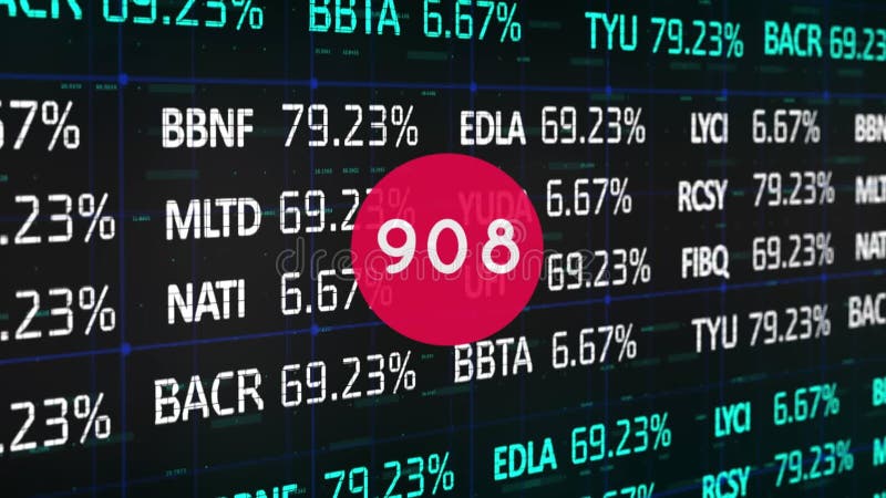 Animation du nombre croissant à 2000 sur cercle rouge sur interface traitement des données des actions financières illustration stock