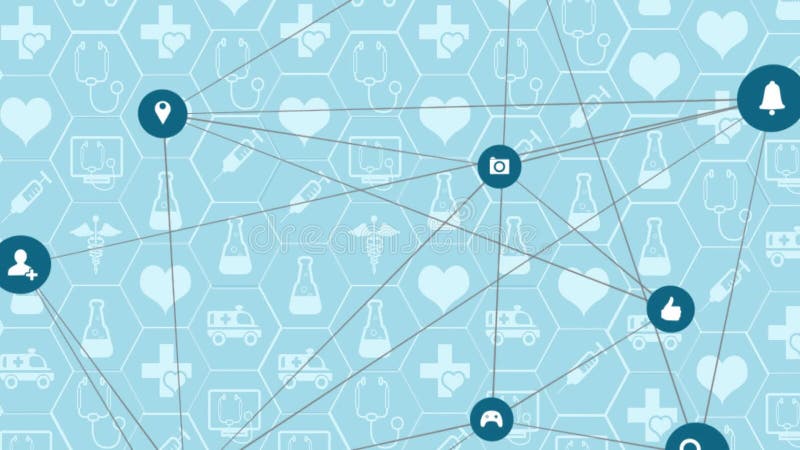 Animation du réseau de connexions avec les icônes sur les icônes de médecine illustration libre de droits