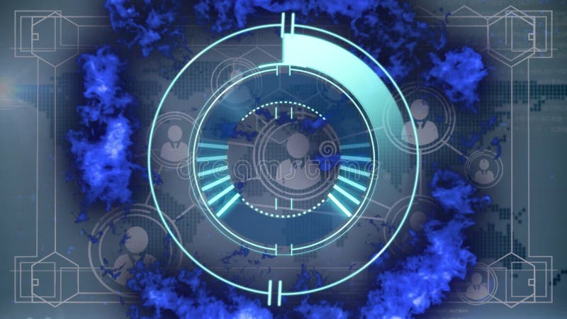 Animation du réseau de connexions des icônes de personnes et de balayage de portée sur la carte du monde illustration libre de droits