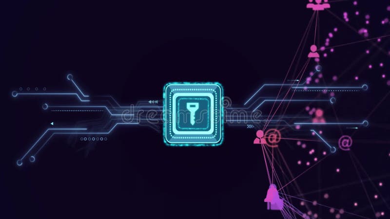 Animation du réseau de connexions et du globe avec l'icône clé illustration stock