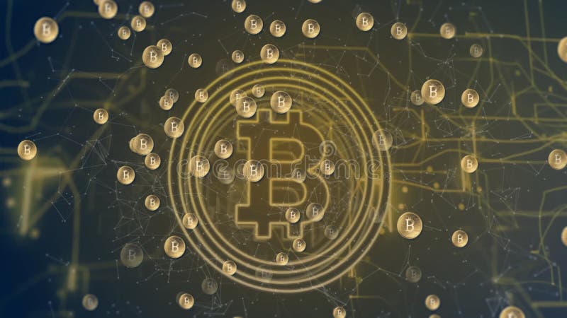 Animation du réseau de connexions et signe bitcoin illustration stock