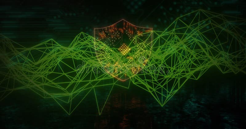 Animation du réseau de connexions sur le bouclier illustration stock