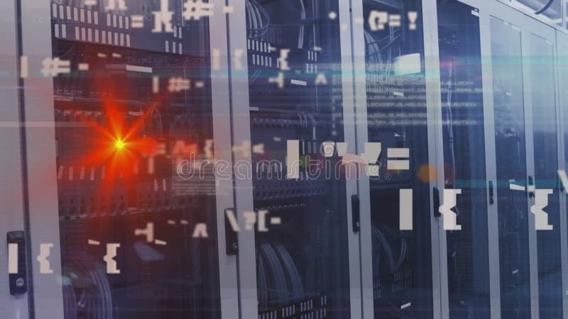 Animation du traitement des données et taches lumineuses sur la salle du serveur banque de vidéos