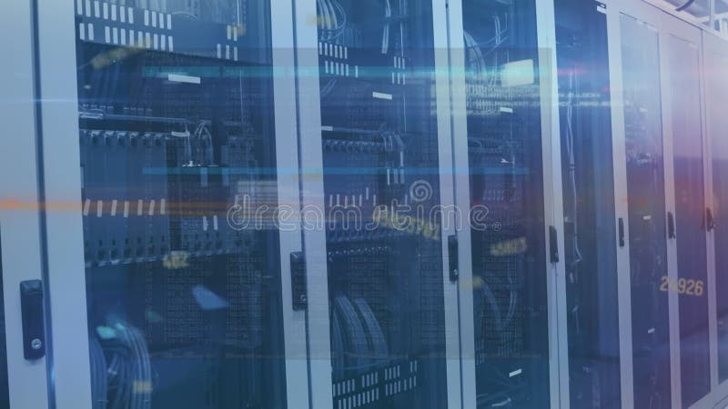 Animation du traitement des données et taches lumineuses sur la salle du serveur banque de vidéos
