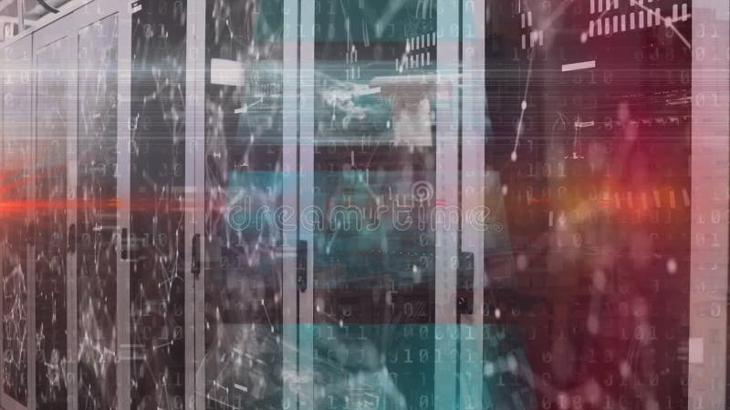 Animation du traitement des données et taches lumineuses sur la salle du serveur illustration de vecteur