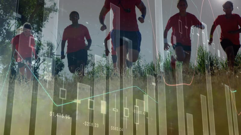 Animation du traitement des données sur le groupe d'enfants exécutant banque de vidéos