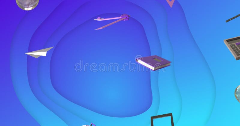 Animation of education and school icons over blue waving background royalty free illustration
