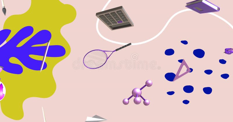 Animation of education and school icons over pattern background stock illustration