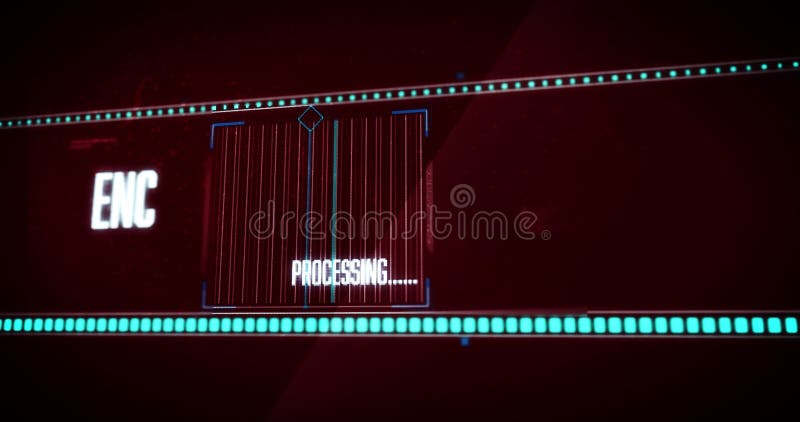 Animation of encrypted data transfer processing text flashing digital interface stock illustration