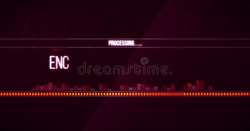 Animation of encrypted data transfer processing text flashing digital interface royalty free illustration