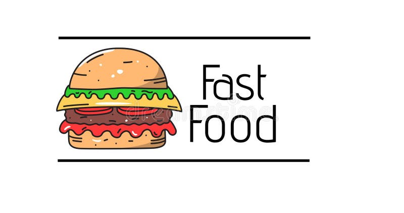 Animation of fast food text with hamburger icon on white background vector illustration