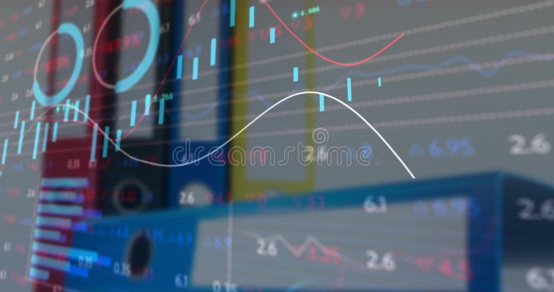 Animation of financial data processing over files stock video