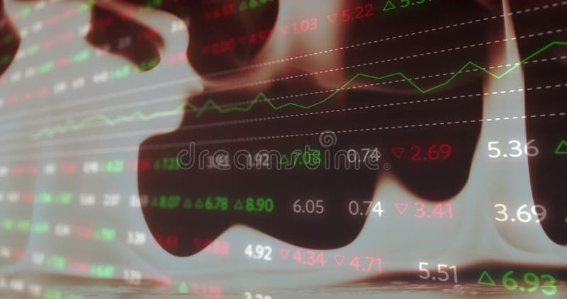 Animation of financial data processing over flames stock footage