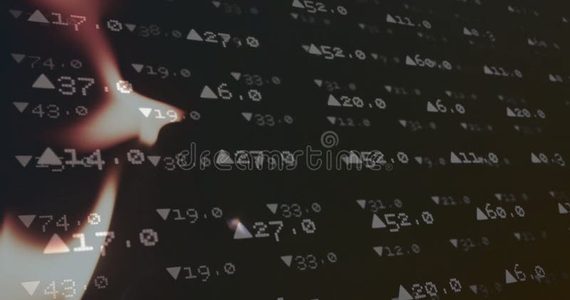 Animation of financial data processing over flames stock video footage