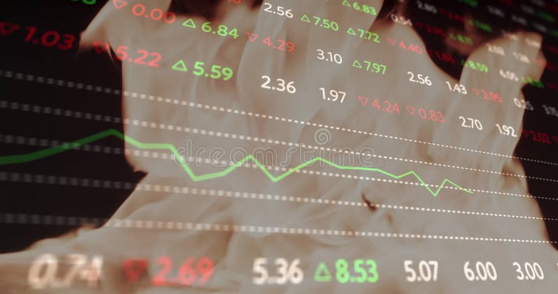 Animation of financial data processing over flames stock footage