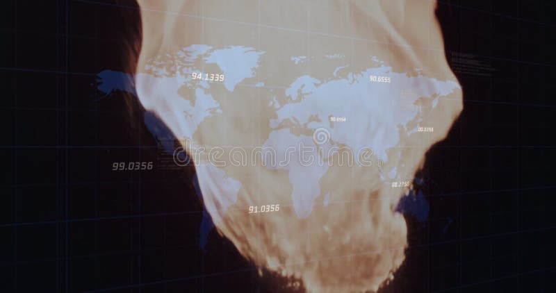 Animation of financial data processing over flames stock video