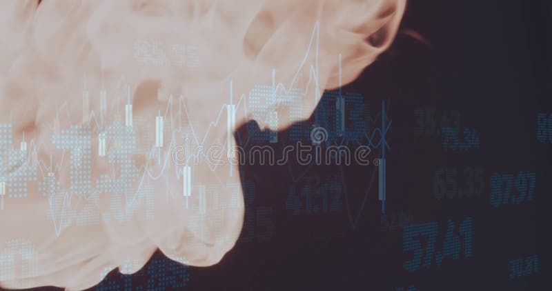 Animation of financial data processing over flames stock video