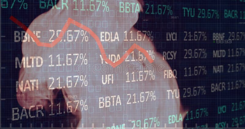 Animation of financial data processing over flames stock video