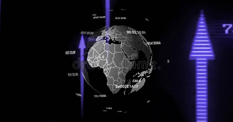 Animation of financial data processing over globe stock video footage