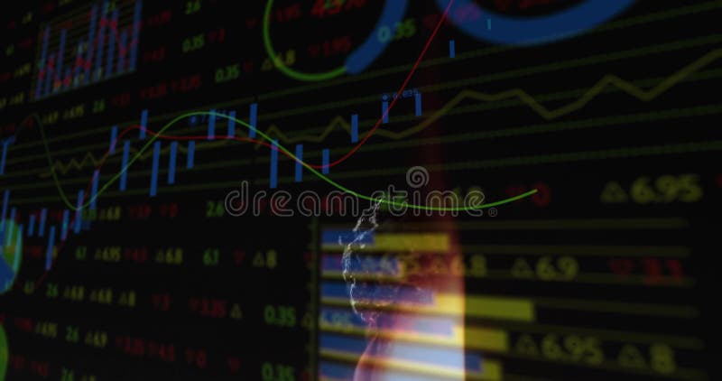 Animation of financial data processing over lit match stock video