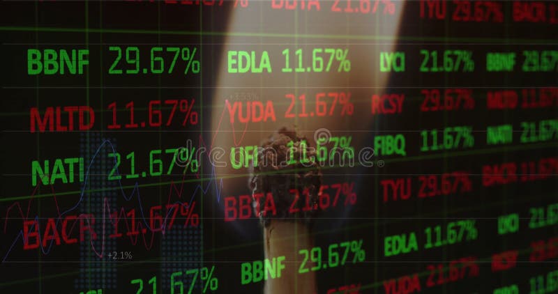 Animation of financial data processing over lit match stock video
