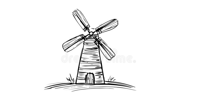 Animation forme un croquis d'une icône de moulin à vent illustration stock