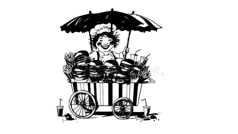 Animation forme un croquis d'une icône de vendeur de hamburgers illustration stock