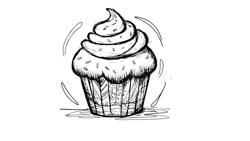 Animation forme un croquis de l'icône de gâteau tasse illustration stock