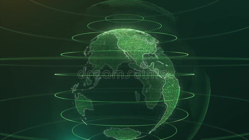 Animation Globe with dot world map HUD and infographic graph bar element spin on dark background. Animation of abstract vector illustration