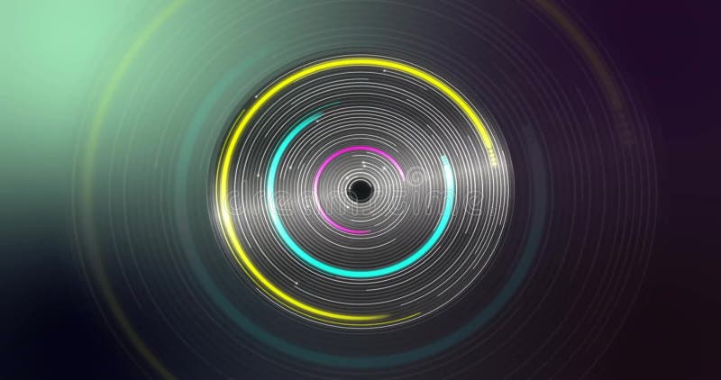 Animation of glowing circles of light spinning on black background royalty free illustration