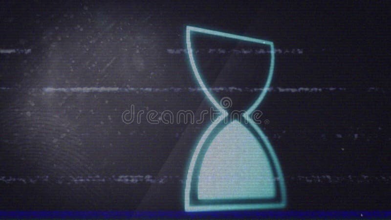 Animation of glowing hourglass with static lines on dark background royalty free illustration