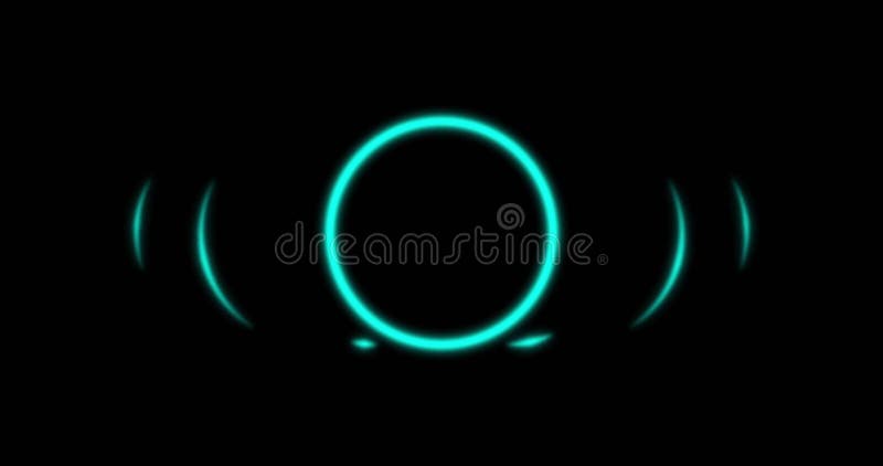 Animation of glowing neon light circles moving over black background stock illustration