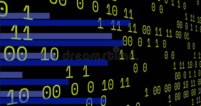 Animation of graphs and looping binary codes over black background vector illustration