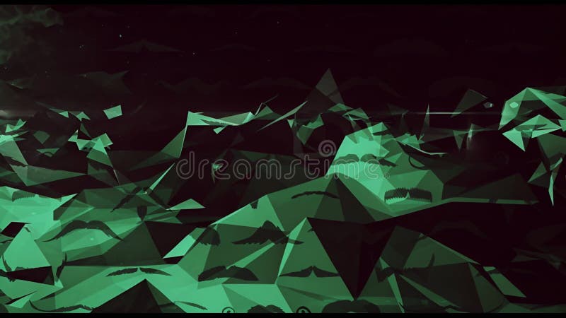 Animation of green shapes moving on black background stock video