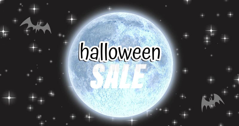 Animation halloween vente texte sur la lune et ciel nocturne illustration libre de droits