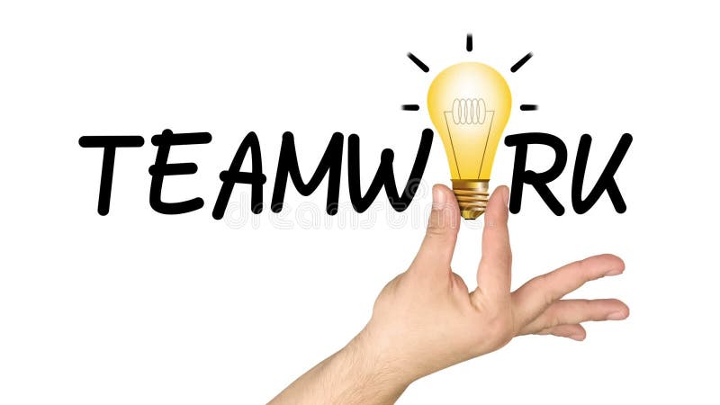 Animation hand holding light bulb teamwork word vector illustration