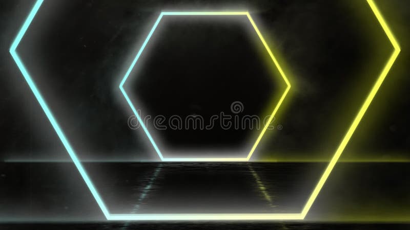 Animation of hexagon geometric neon glowing vector illustration