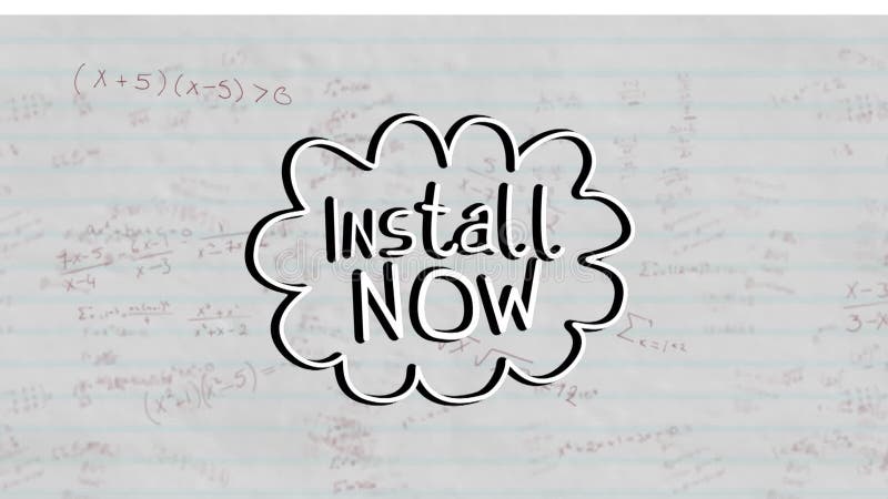 Animation of install now over white background with math formulas stock illustration