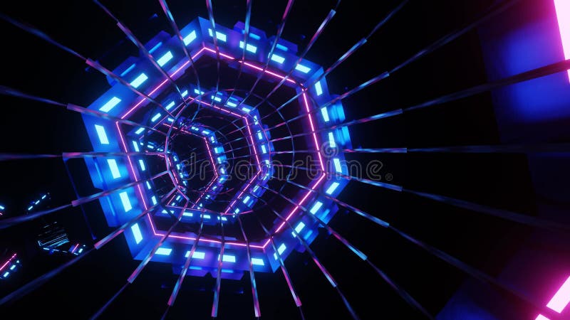 Animation 4K en boucle d'hexagones métalliques en bleu rose et noir brillant avec des lumières scifi banque de vidéos