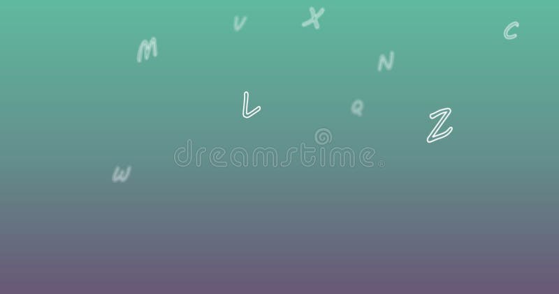 Animation of letters falling over green background stock footage