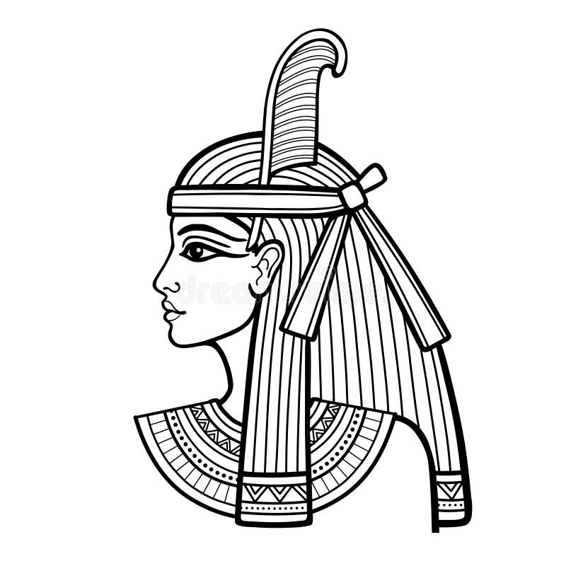 Animation linear portrait of beautiful Egyptian woman. Goddess Maat.
