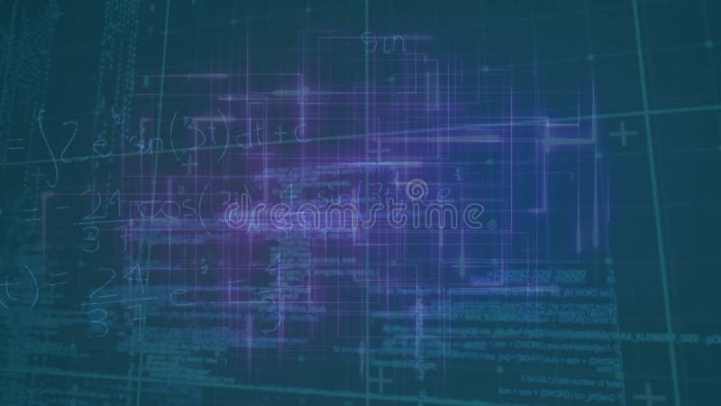 Animation of lines, data processing and math formulas in navy space stock illustration
