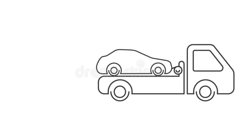 Animation of loading a car onto a tow truck. Rotating dial showing 24 hour service royalty free illustration