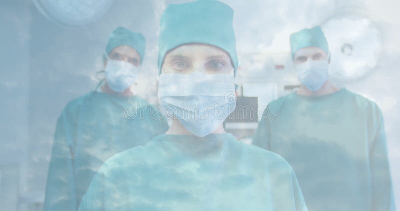 Animation of healthcare workers wearing Covid-19 mask vector illustration