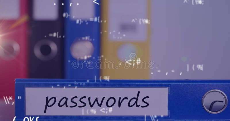 Animation of math formulas floating over binder with password stock video footage