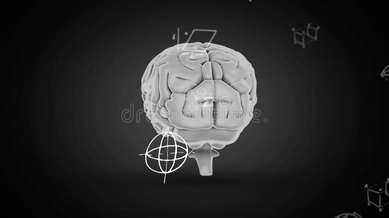 Animation of mathematical equations over brain stock illustration